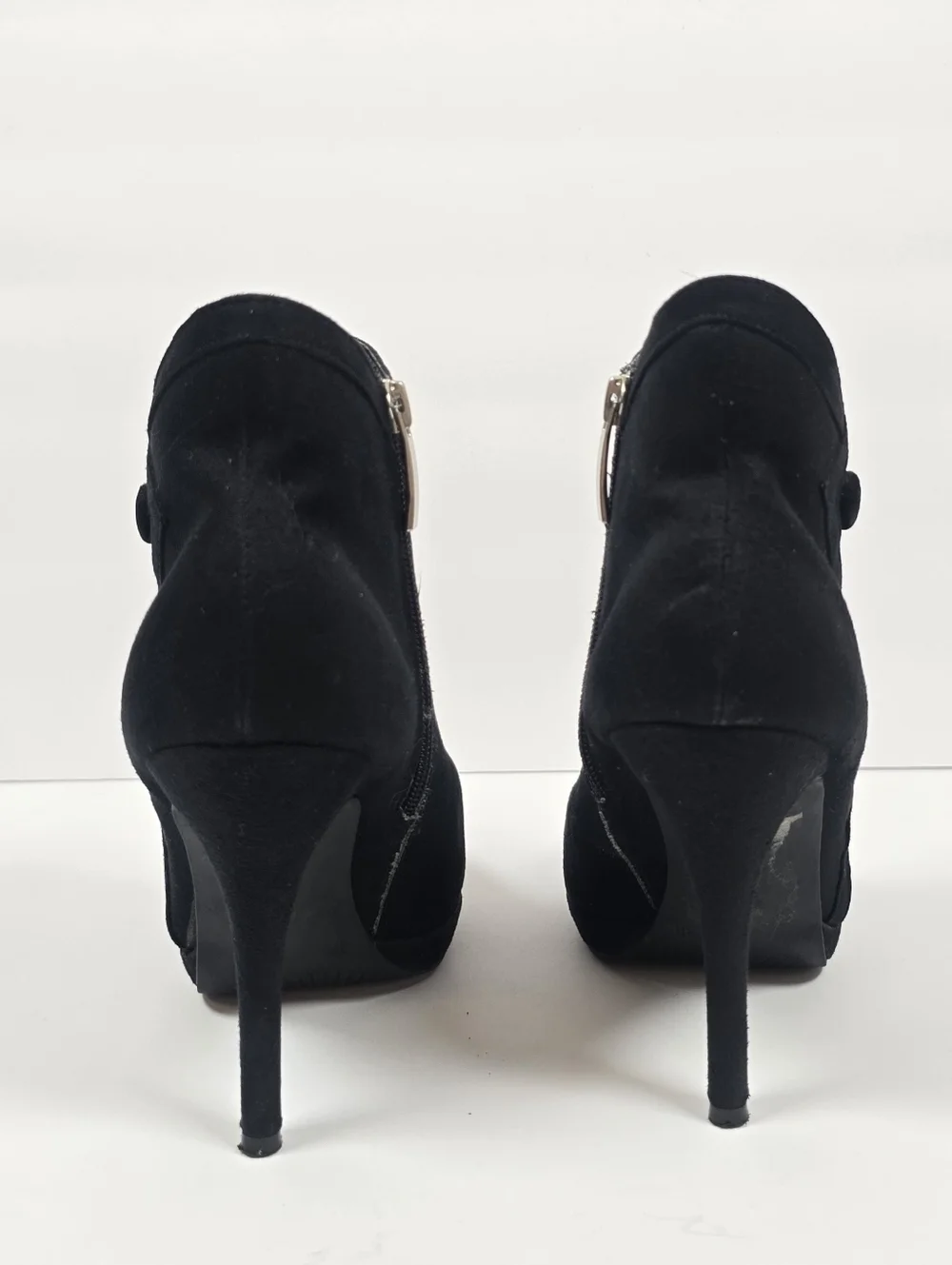 Limelight Black Suede Platform Stiletto Ankle Boots Side Zip Heeled Booties 38
